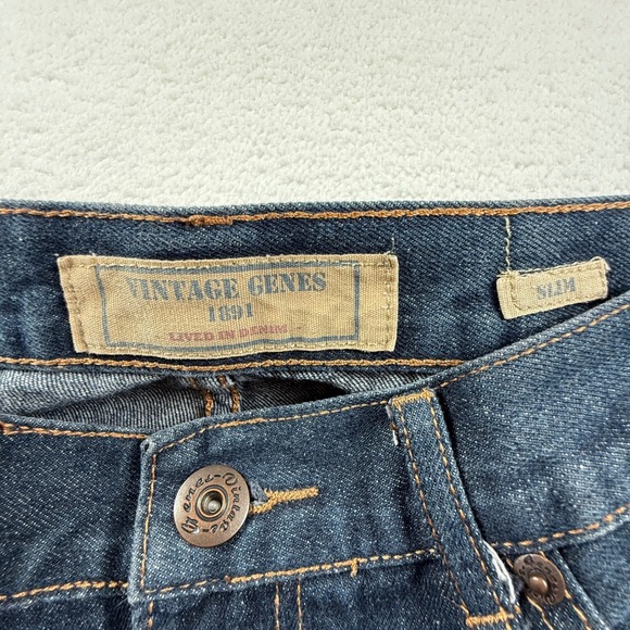 Vintage Genes‎ 1891 Lived In Denim Jeans Mens W34 L32 Dark Wash Slim Fit - Picture 4 of 7